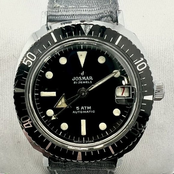 Vintage Swiss Josmar 21 Jewel Automatic 5 ATM Divers Watch